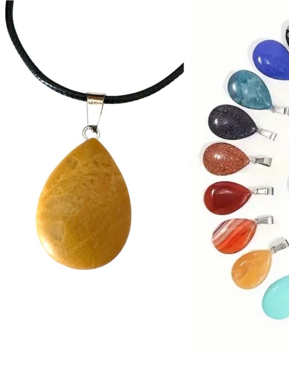⭐️ 5 for $25 Natural Stone Water Droplet Pendant Necklace on a Black Cord